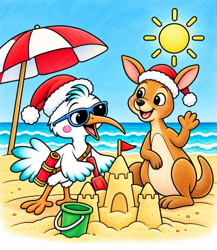 Australia: Christmas at the Beach coloring page
