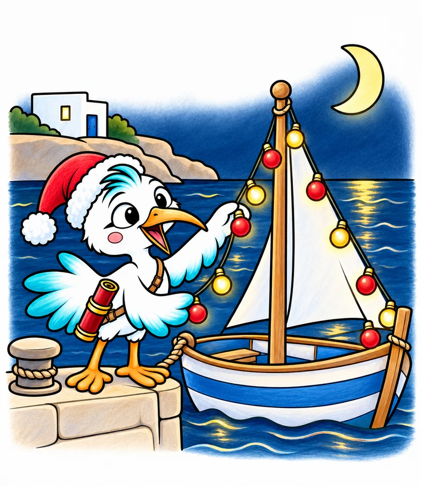 Greece: Christmas Boats coloring page