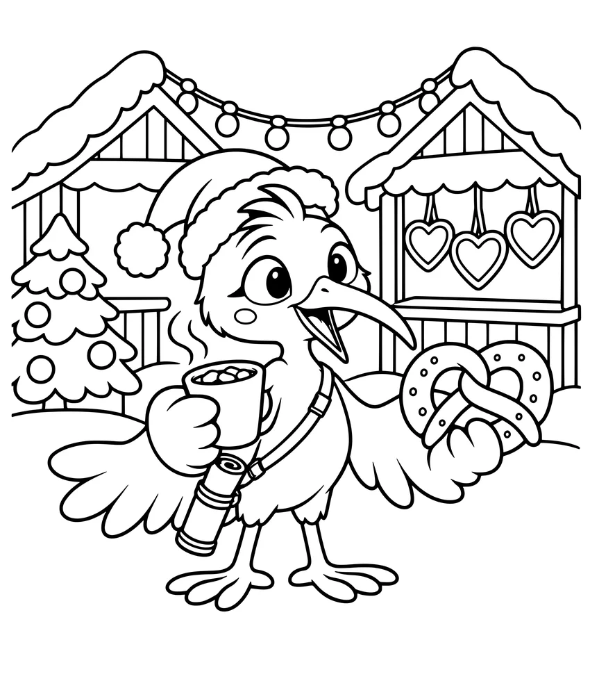 Germany: Christmas Market: Nilobi enjoys a warm drink and a pretzel at a Christmas market.