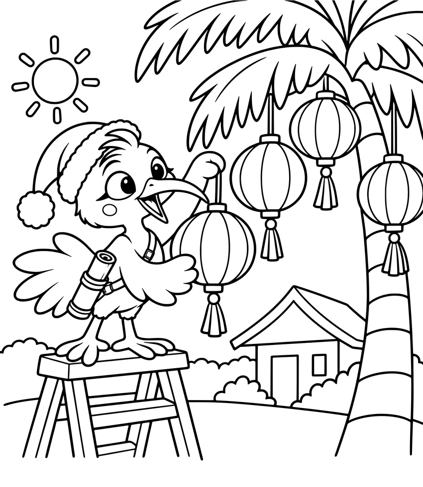 Philippines: The Longest Christmas: Nilobi hangs round lanterns on a palm tree.