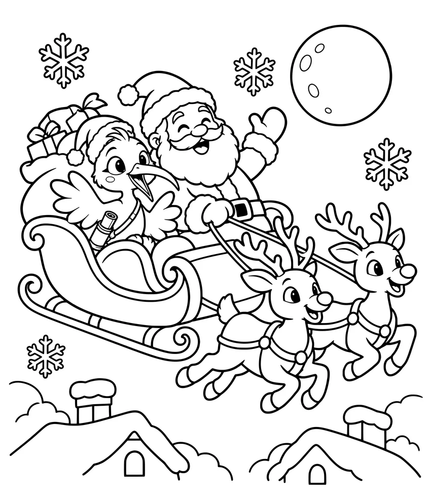 Santa's Sleigh: Nilobi rides with Santa in a sleigh pulled by flying reindeer.