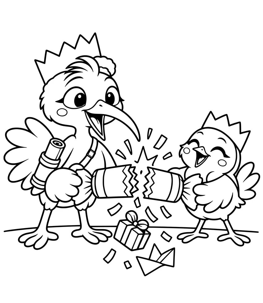 England: Christmas Crackers: Nilobi and a robin pull a Christmas cracker.