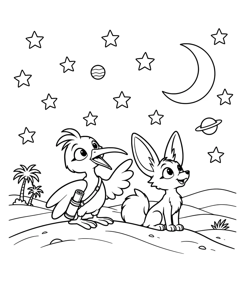 Fennec Fox Under the Stars coloring page