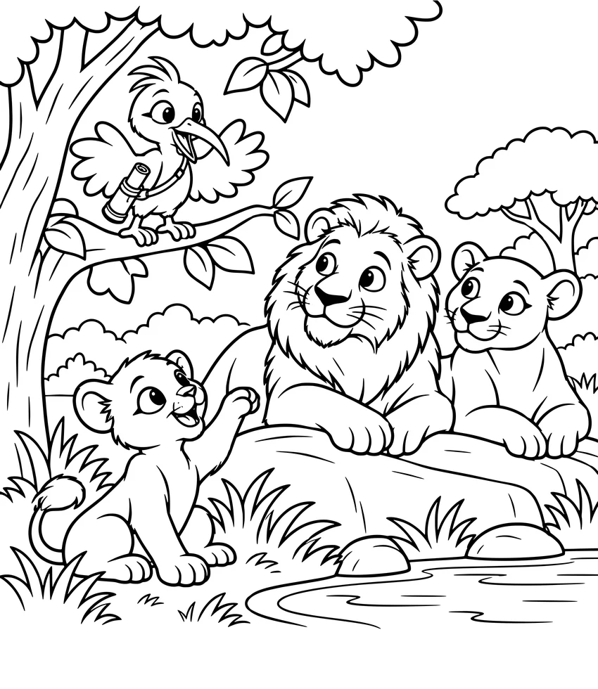Asiatic Lions of Gir: Nilobi waves to a lion family from a tree branch.