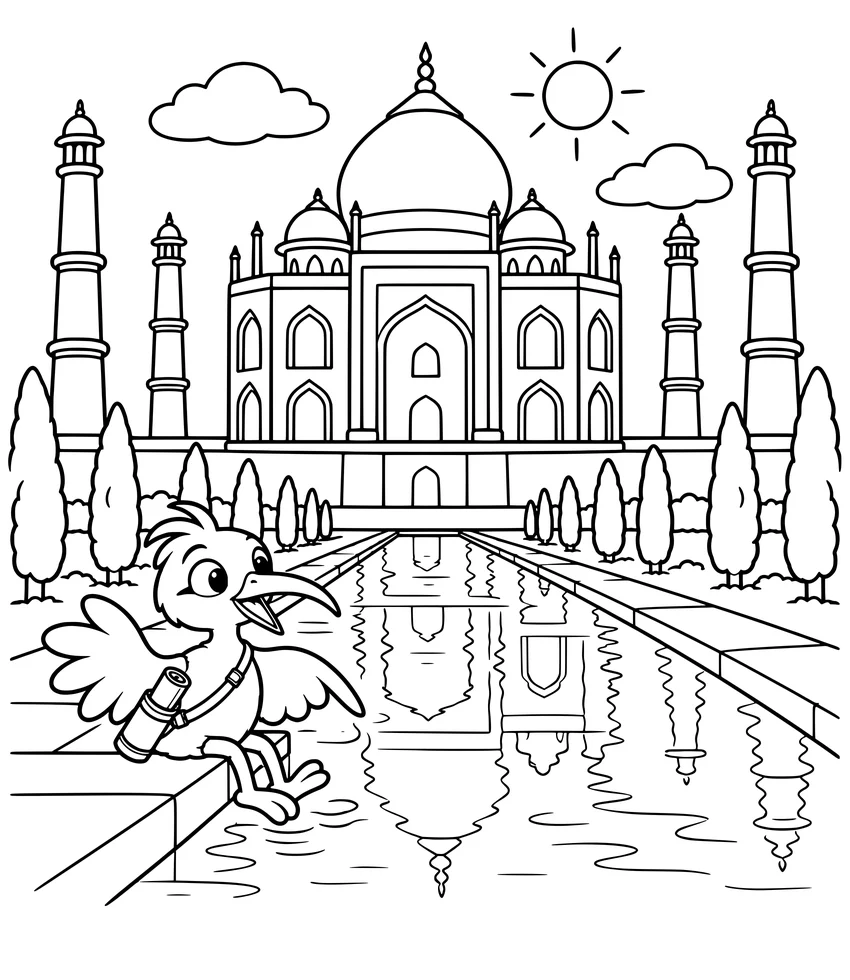Taj Mahal, Agra: Nilobi dangles his feet by the long pool in front of the Taj Mahal.