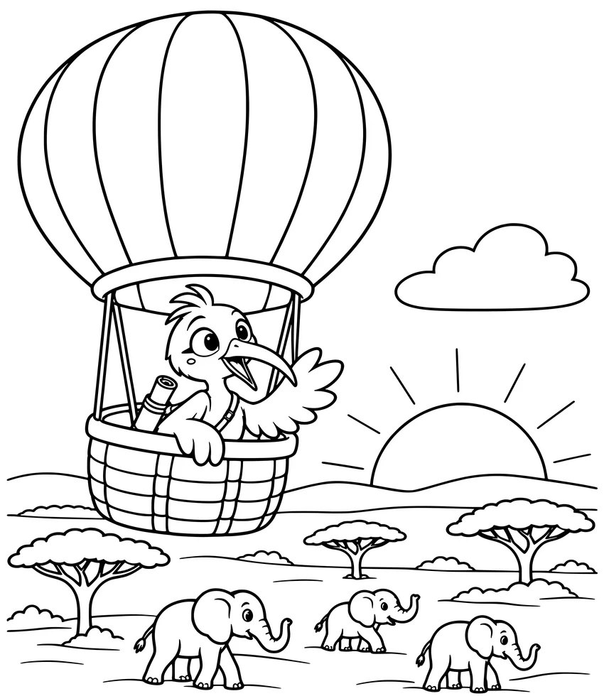 Balloon Safari: Nilobi floats over the plains in a hot air balloon at sunrise.