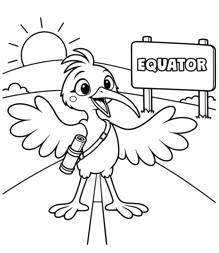The Equator: Nilobi stands with one foot on each side of the equator line.