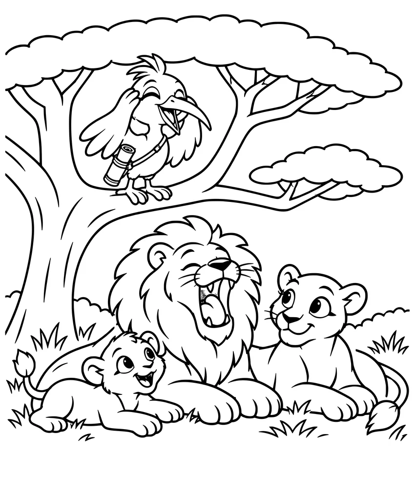 Lions: Nilobi watches a lion family resting under an acacia tree.