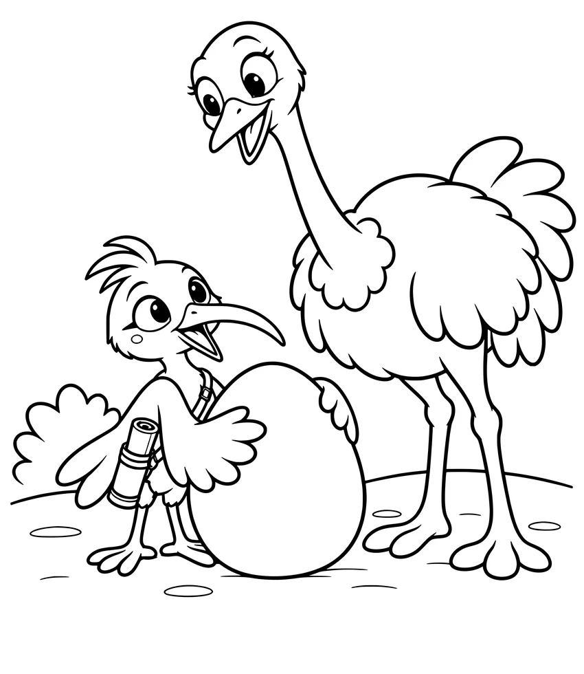 Ostrich: Nilobi hugs a giant ostrich egg next to its proud parent.